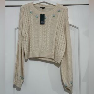 Wild Fable Cream Knit Sweater with Floral Details